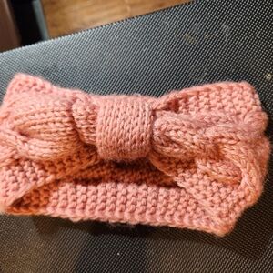 Pink Knitted Headband with Bow
